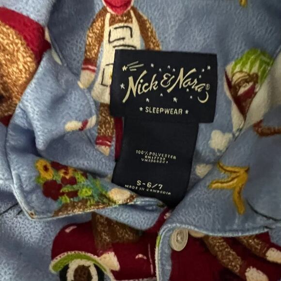Nick & Nora Sock Monkey Flannel Pajamas PJ Set Long Sleeve Pants Blue Kids Small - Picture 4 of 5